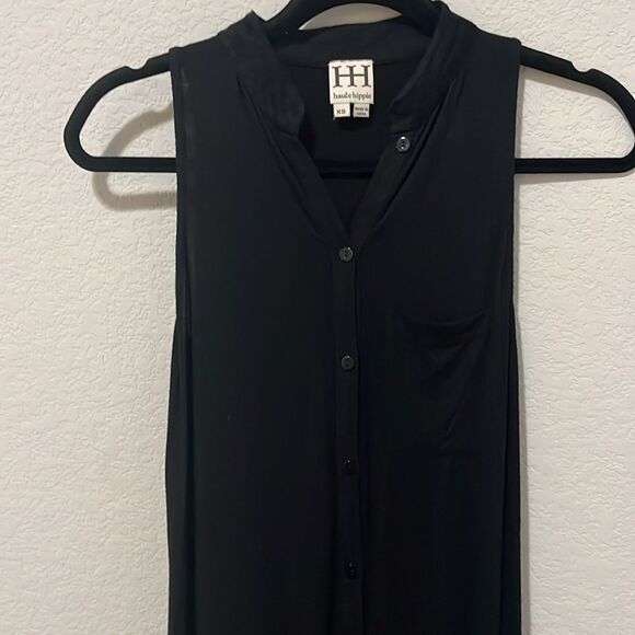 HAUTE HIPPIE Black Maxi Dress, Button Down Front, Side Slits, Size XS - Picture 3 of 8